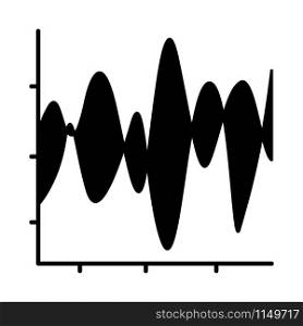 Stream graph glyph icon. Seismic chart. Amplitudes and motion waves. Radiation curve diagram. Vibration flow visualization. Silhouette symbol. Negative space. Vector isolated illustration