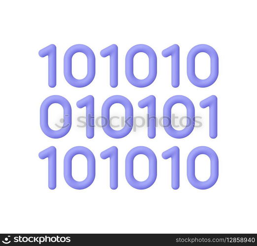 Streaming binary computer code. Web development, information technology and programming concept. 3d vector icon. Cartoon minimal style.