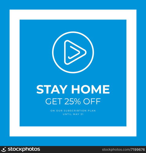 Streaming service discount banner on the blue background. Streaming service offer during pandemic. AD banner