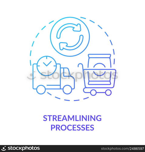 Streamlining processes blue gradient icon. Machine industry. Lean manufacturing principles abstract idea thin line illustration. Isolated outline drawing. Myriad Pro-Bold font used. Streamlining processes blue gradient icon