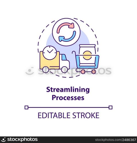 Streamlining processes concept icon. Lean manufacturing principle abstract idea thin line illustration. Isolated outline drawing. Editable stroke. Arial, Myriad Pro-Bold fonts used. Streamlining processes concept icon