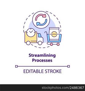 Streamlining processes concept icon. Lean manufacturing principle abstract idea thin line illustration. Isolated outline drawing. Editable stroke. Arial, Myriad Pro-Bold fonts used. Streamlining processes concept icon