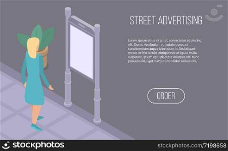 Street advertising banner. Isometric illustration of street advertising vector banner for web design. Street advertising banner, isometric style