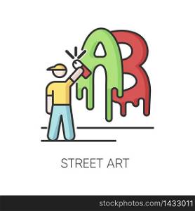 Street art RGB color icon. Contemporary cultural movement. Modern painting creating. Independent artist. Graffiti drawing. Isolated vector illustration. Street art RGB color icon