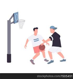 Street basketball players flat color vector faceless characters. Guys in sportswear uniform isolated cartoon illustration for web graphic design and animation. Recreational sport, college activities
