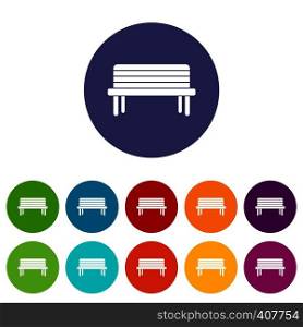 Street bench set icons in different colors isolated on white background. Street bench set icons