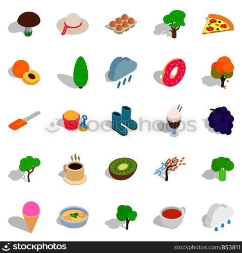 Street cafe icons set. Isometric set of 25 street cafe vector icons for web isolated on white background. Street cafe icons set, isometric style