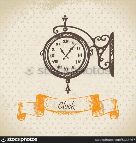 Street clock. Hand drawn illustration