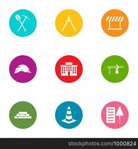 Street construction icons set. Flat set of 9 street construction vector icons for web isolated on white background. Street construction icons set, flat style