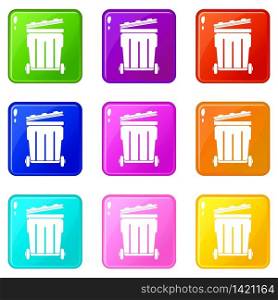 Street container icons set 9 color collection isolated on white for any design. Street container icons set 9 color collection