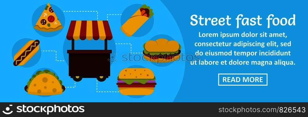 Street fast food banner horizontal concept. Flat illustration of street fast food banner horizontal vector concept for web design. Street fast food banner horizontal concept
