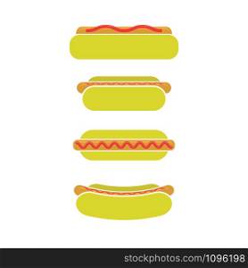 Street Fast Food Icons. Fresh Hot Dog. Unhealthy High Calorie Meal.. Street Fast Food Icons. Fresh Hot Dog. Unhealthy High Calorie Meal