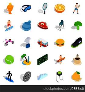 Street fitness icons set. Isometric set of 25 street fitness vector icons for web isolated on white background. Street fitness icons set, isometric style