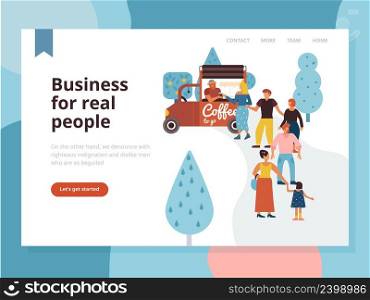 Street food poster with sellers and buyers symbols flat vector illustration. Street Food Poster