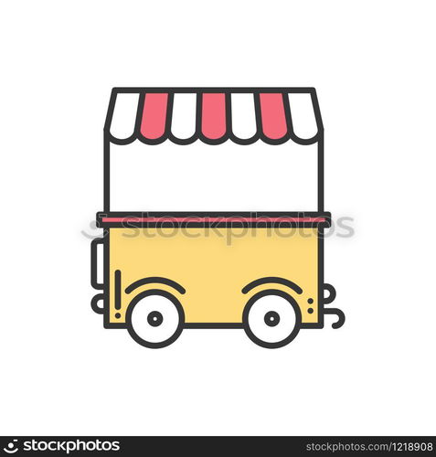 Street food retail thin line icon. Food trolley, truck, kiosk, wheel market stall, mobile cafe, shop, trade cart. Vector linear icon. Isolated illustration. Symbols Object. Fast food sale. Street food retail thin line icon. Food trolley, truck, kiosk, wheel market stall, mobile cafe, shop, trade cart. Vector linear style icon. Isolated illustration. Symbols. Object. Fast food sale.