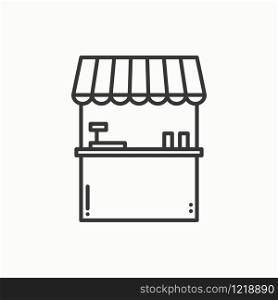 Street food retail thin line icons set. Food kiosk, market stall, mobile cafe, shop, trade cart. Vector linear icons. Isolated illustration. Symbols. Object. Fast food. Hot dog, ice cream sale. Street food retail thin line icons set. Food kiosk, market stall, mobile cafe, shop, trade cart. Vector style linear icons. Isolated illustration. Symbols. Object. Fast food. Hot dog, ice cream sale.