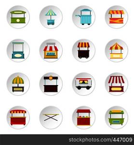 Street food truck icons set in flat style isolated vector icons set illustration. Street food truck icons set in flat style