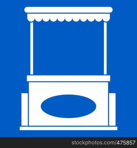 Street kiosk icon white isolated on blue background vector illustration. Street kiosk icon white