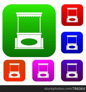 Street kiosk set icon color in flat style isolated on white. Collection sings vector illustration. Street kiosk set color collection