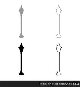 Street lamp lantern set icon grey black color vector illustration image simple flat style solid fill outline contour line thin. Street lamp lantern set icon grey black color vector illustration image flat style solid fill outline contour line thin