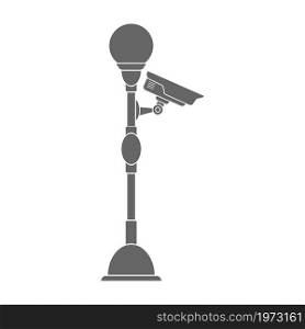 street lamp with a surveillance camera. Filled silhouette. Flat style.