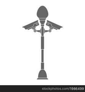 street lamp with a surveillance camera. Filled silhouette. Flat style.