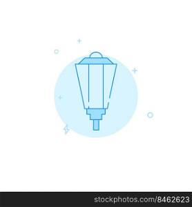 Street light, garden lantern vector icon. Flat illustration. Filled line style. Blue monochrome design.. Street light, garden lantern flat vector icon. Filled line style. Blue monochrome design.