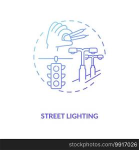 Street lighting blue gradient concept icon. Road illumination. Public service. City infrastructure. Civil engineering idea thin line illustration. Vector isolated outline RGB color drawing. Street lighting blue gradient concept icon