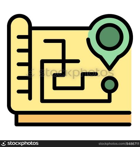 Street location shop icon outline vector. Pin map. Supermarket gps color flat. Street location shop icon vector flat