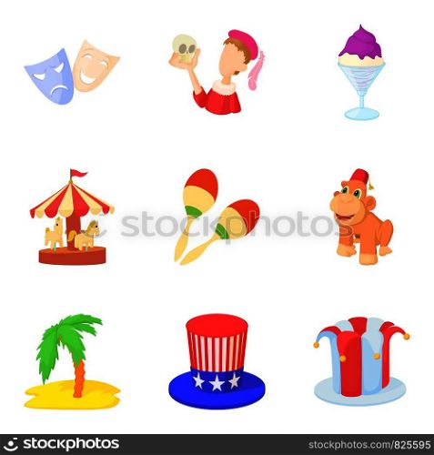 Street magic icons set. Cartoon set of 9 street magic vector icons for web isolated on white background. Street magic icons set, cartoon style