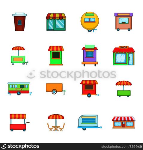 Street market icon set. Cartoon set of street market vector icons for web design isolated on white background. Street market icon set, cartoon style