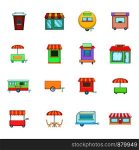 Street market icon set. Cartoon set of street market vector icons for web design isolated on white background. Street market icon set, cartoon style
