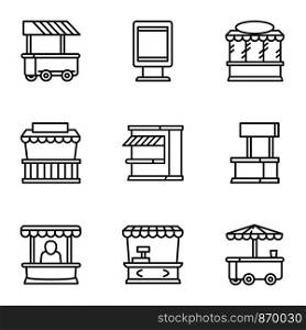 Street market icon set. Outline set of 9 street market vector icons for web design isolated on white background. Street market icon set, outline style