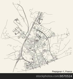 Street roads map of the PERPIGNAN-6 CANTON, PERPIGNAN - Stockphotos.com