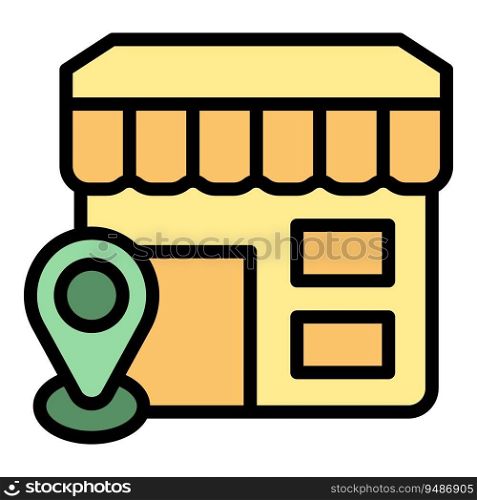 Street shop location icon outline vector. Store map. Pin point color flat. Street shop location icon vector flat