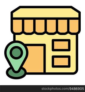 Street shop location icon outline vector. Store map. Pin point color flat. Street shop location icon vector flat