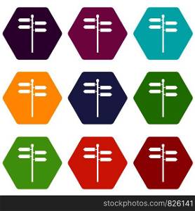 Street sign icon set many color hexahedron isolated on white vector illustration. Street sign icon set color hexahedron