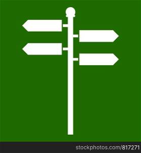 Street sign icon white isolated on green background. Vector illustration. Street sign icon green