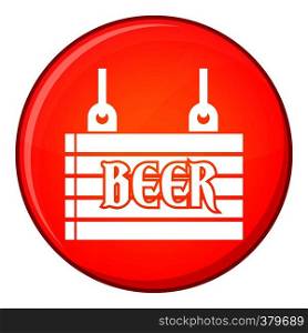Street signboard of beer icon in red circle isolated on white background vector illustration. Street signboard of beer icon, flat style