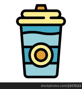 Street tea plastic cup icon. Outline street tea plastic cup vector icon color flat isolated. Street tea plastic cup icon color outline vector