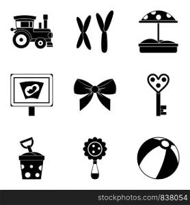 Street toy icons set. Simple set of 9 street toy vector icons for web isolated on white background. Street toy icons set, simple style