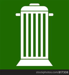 Street trash icon white isolated on green background. Vector illustration. Street trash icon green