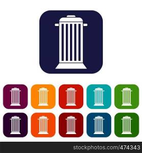 Street trash icons set vector illustration in flat style In colors red, blue, green and other. Street trash icons set