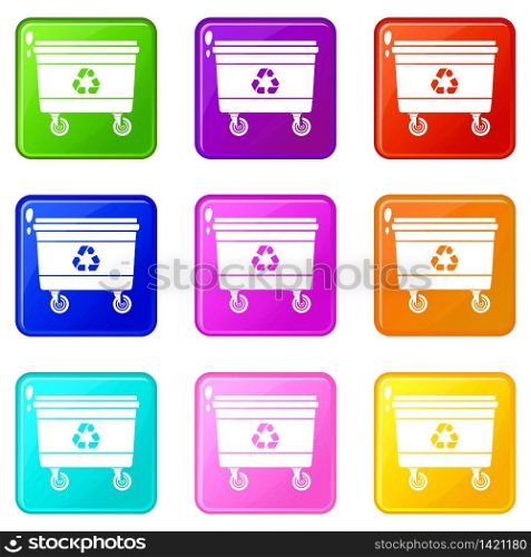 Street waste icons set 9 color collection isolated on white for any design. Street waste icons set 9 color collection