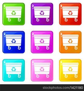 Street waste icons set 9 color collection isolated on white for any design. Street waste icons set 9 color collection