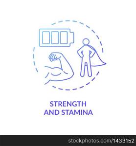 Strength and stamina blue concept icon. Psychical energy. Exercise and workout. Athletic body. Healthy lifestyle idea thin line illustration. Vector isolated outline RGB color drawing. Strength and stamina blue concept icon