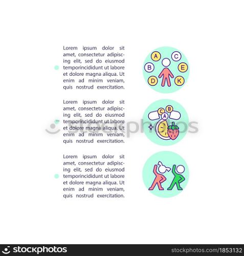 Strengthening immunity concept line icons with text. PPT page vector template with copy space. Brochure, magazine, newsletter design element. Baby health development linear illustrations on white. Strengthening immunity concept line icons with text