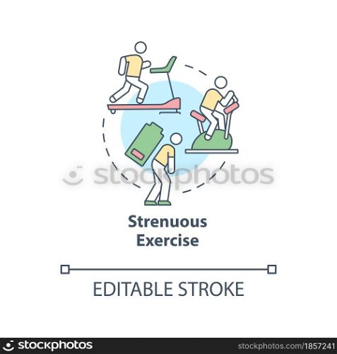Strenuous exercise concept icon. Intense activity requires additional fluid consumption. Rehydration abstract idea thin line illustration. Vector isolated outline color drawing. Editable stroke. Strenuous exercise concept icon