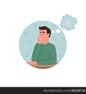 Stress and anxiety 2D vector web banner, poster. Panicked face. Frustration and depression. Man biting nails flat character on cartoon background. Bad habit printable patch, colorful web element. Stress and anxiety 2D vector web banner, poster