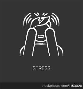 Stress chalk icon. Anxiety and panic attack. Emotional problem. Distress. Migraine, headache. Upset person. Worried man. Psychological issue. Mental disorder. Isolated vector chalkboard illustration